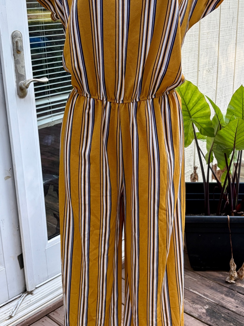 Papaya Mustard Striped Wide-Leg Jumpsuit